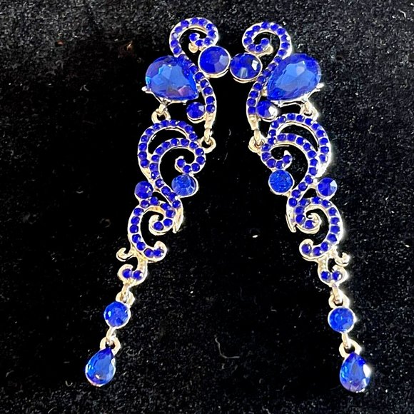 Wedding Bridal Bridesmaid Earrings Blue Prom Dress Earrings Crystal Drop Earring - Picture 1 of 7